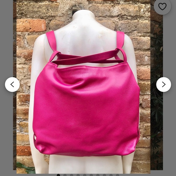 Vera Pelle Genuine Leather Pink Soft Shoulder Bag/Backpack‎ Made in Italy